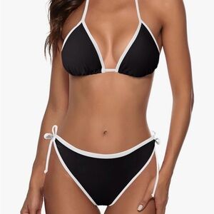 Zonsaoja string bikini halter side tie swimsuit two piece color block triangle b